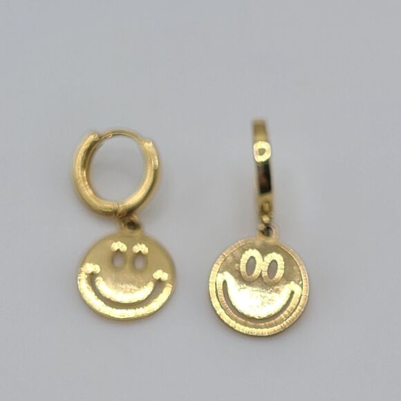 Smiley Face Earrings, pierced gold tone - Picture 5 of 5